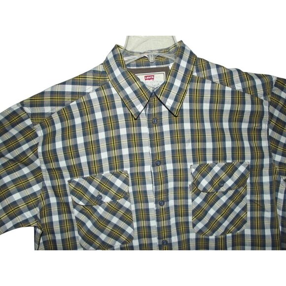 Levis Shirt Mens Size Large Plaid Button-Up Long Sleeve Brown Blue Yellow - Picture 6 of 11